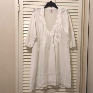 White cotton pin tucked beach coverup